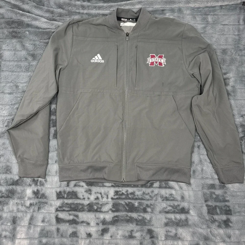 Adidas Mississippi State Bulldogs Mens Gray Aeroready Full Zip Jacket LT FQ1279
